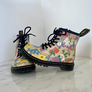 Dr. Martens Youth 1460 Floral Mash Up Leather Lace Up Boots Size 8T